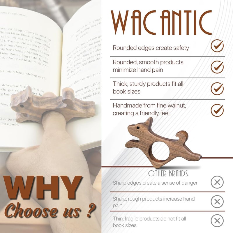 WACANTIC Walnut Dog Book Page Holder - Smooth Finish Wood for Reading, Ideal Reader Gifts for Book Lovers & Literary Women (Large) - Image 4